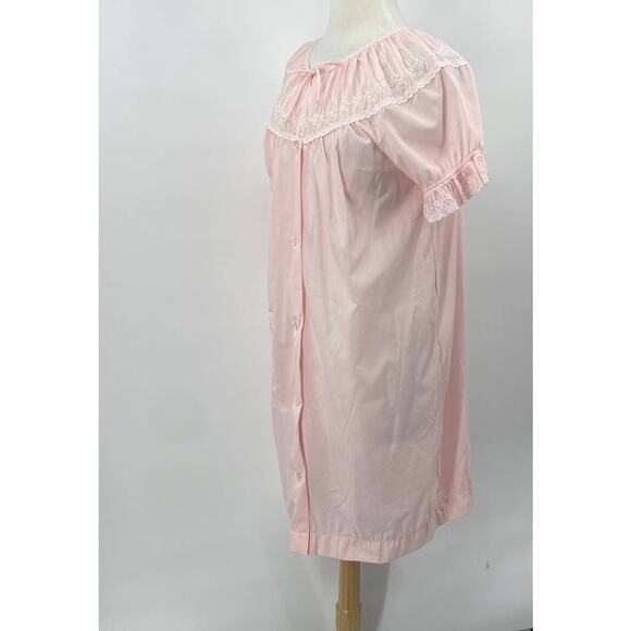Vintage Nightgown Embroidered Neck Ruffled Short Sleeves Mini Pink Womens Medium - Picture 5 of 9